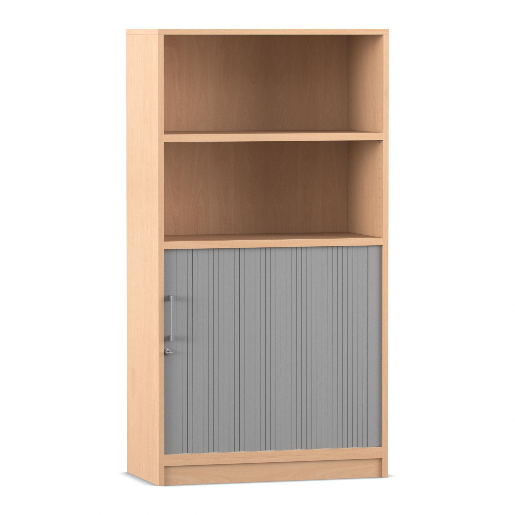Flexeo Rollladenschrank mit Sockel, Buche hell, HxBxT: 150,5x80x40 cm, Bügelgriff eckig mit Schloss