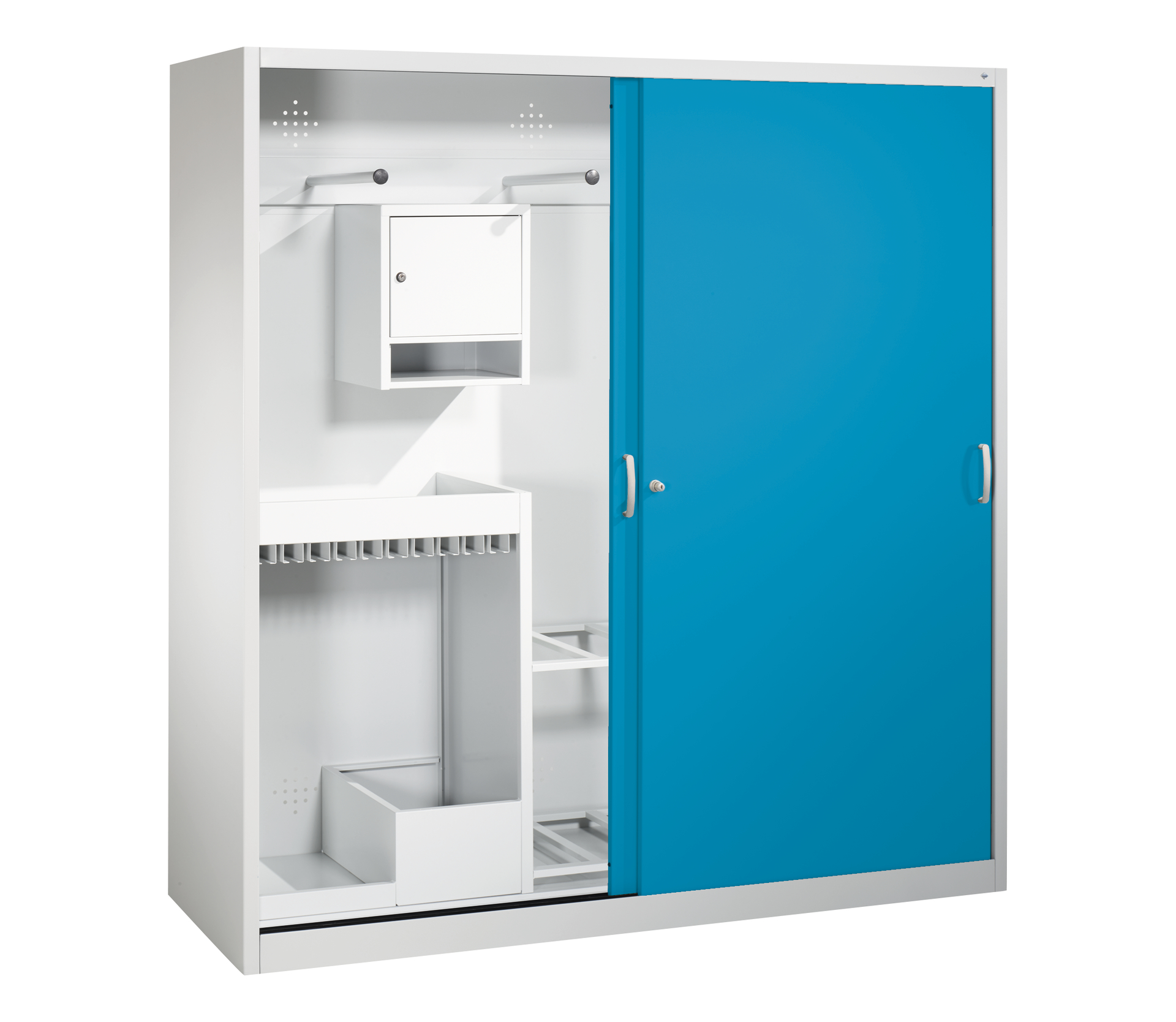 C+P Sportgeräteschrank, 1950x1900x600mm, Korpus RAL 7035 Lichtgrau, Front RAL 5012 Lichtblau