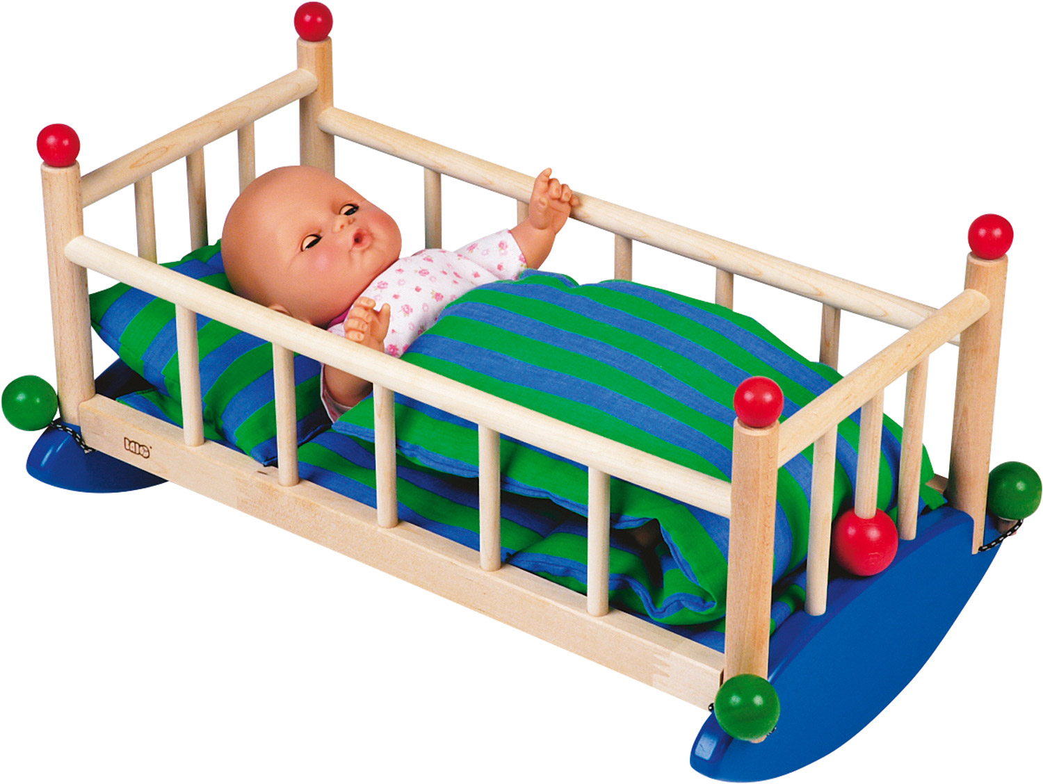 Puppenwiege mit Kissen und Decke, ab 12 Monate