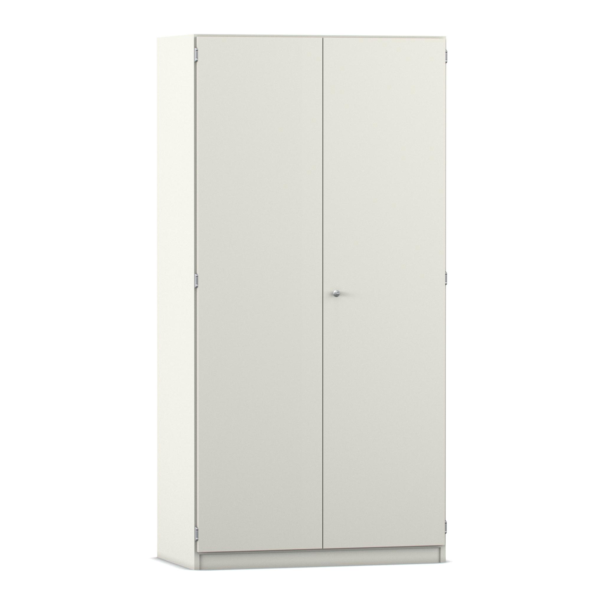 Flexeo Hochschrank mit 5 großen Fächern und Türen, weiß, HxBxT 94,4 x 190 x 50 cm, Bogengriff mit Schloss