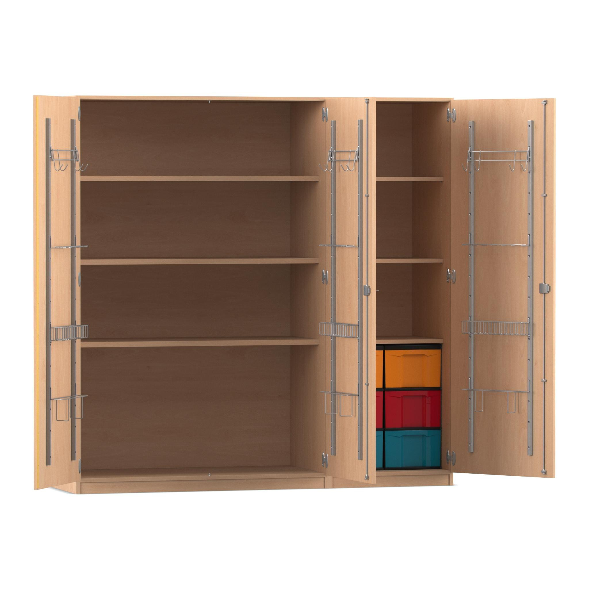 Flexeo® Musikschrank, Buche hell, 6 große Boxen bunt, Breite 190,5 cm, Schloss