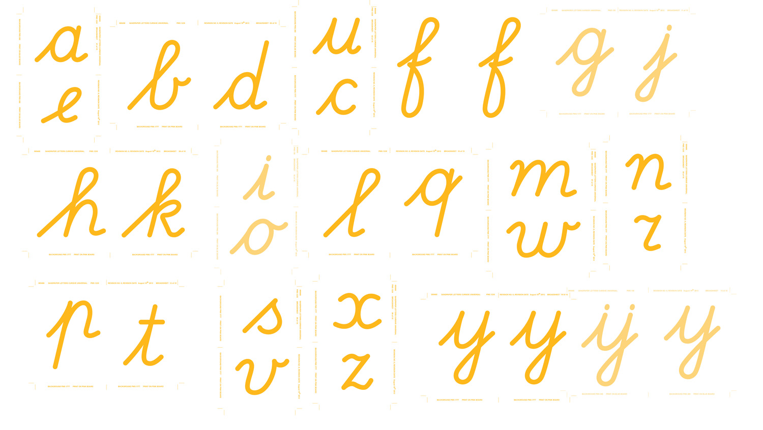 Sandpapierbuchstaben lateinische Ausgangsschrift, Kleinbuchstaben (internationale Version), ab 4 Jahre