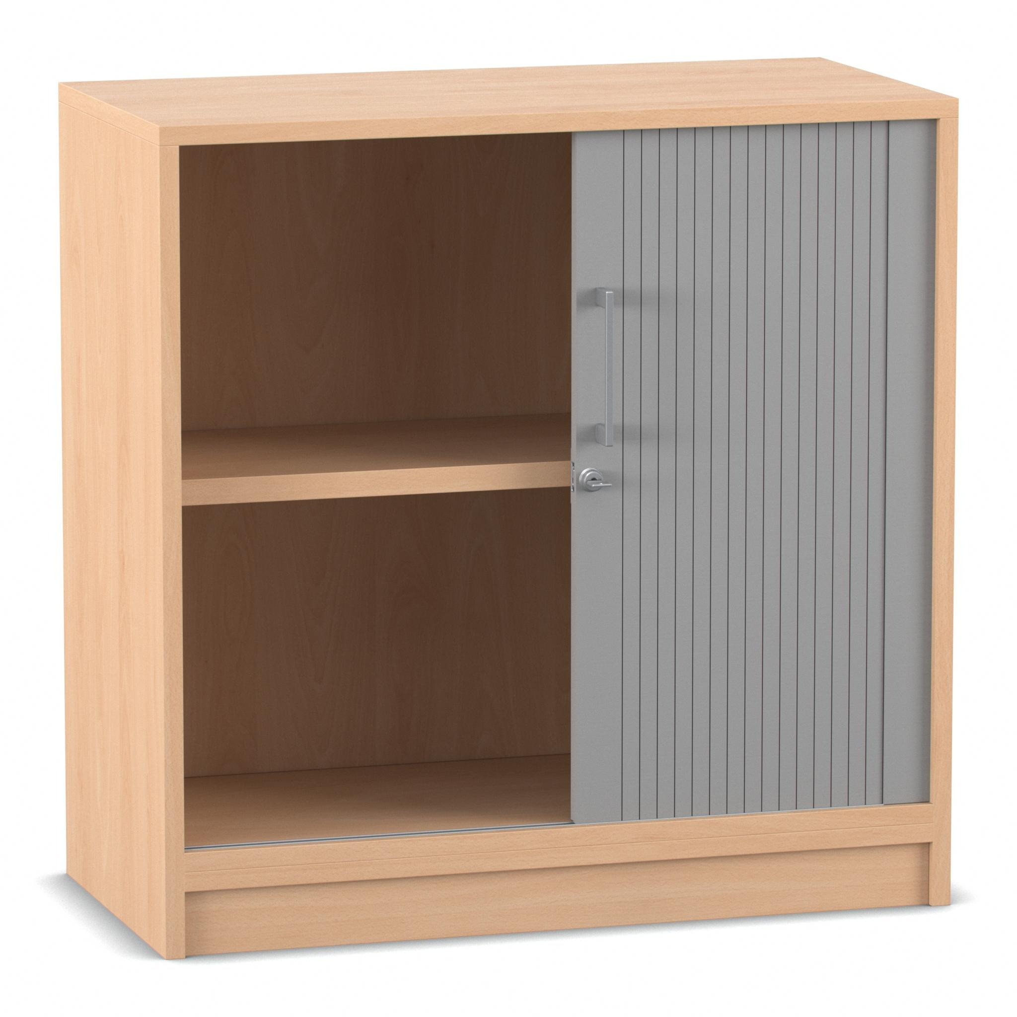 Flexeo Rollladenschrank mit Sockel, Buche hell, 2 Fächer, HxBxT: 80,1 x 80 x 40 cm, Bogengriff mit Schloss