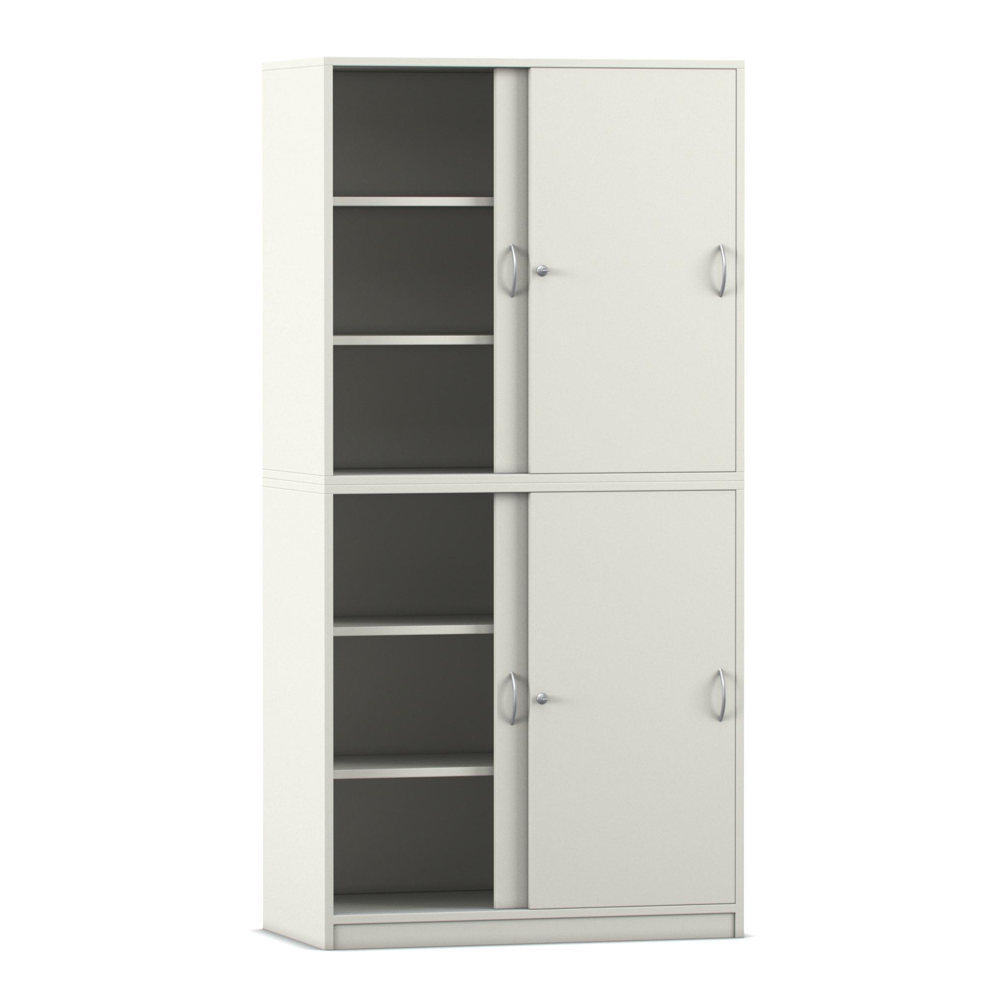 Flexeo® Schiebetürenschrank weiß, 4 Fachböden 4 Türen, 190 x 94,4 cm x 38 cm