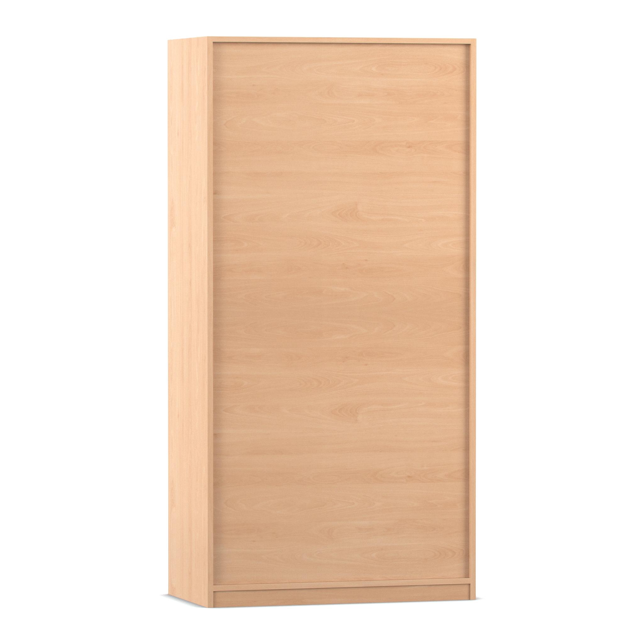 Flexeo Hochschrank Buche hell mit 3 großen Fächern, 12 großen Boxen grün, Bogengriff mit Schloss, Tiefe: 50 cm