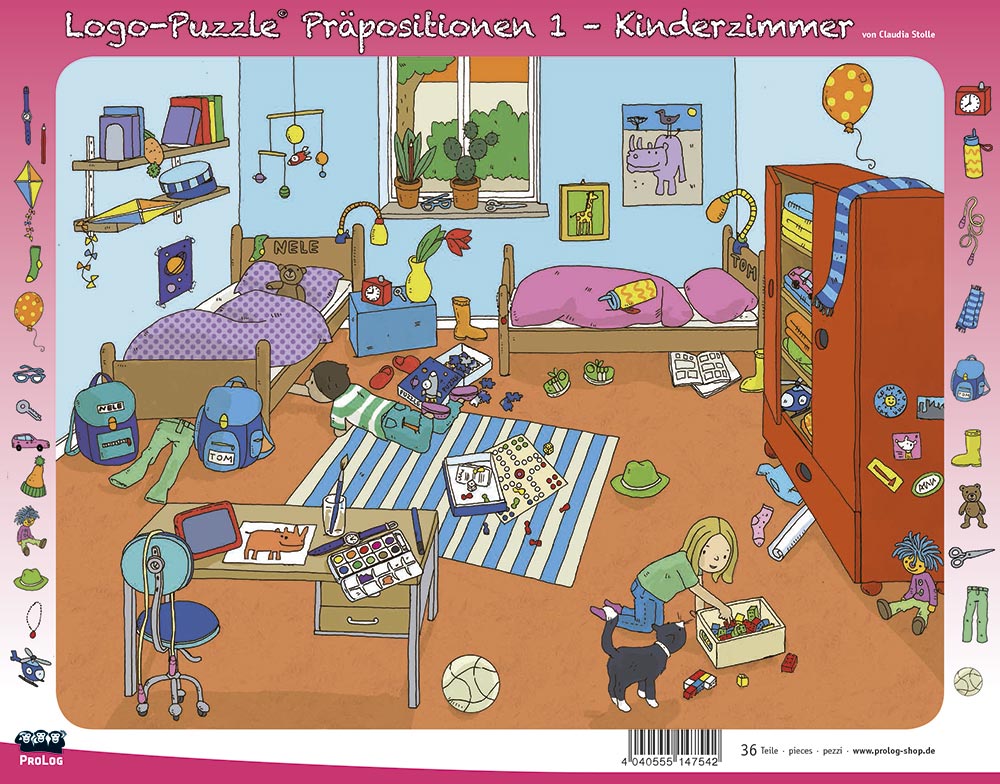 Logo-Puzzle Präpositionen 1 - Kinderzimmer, ab 4 Jahre