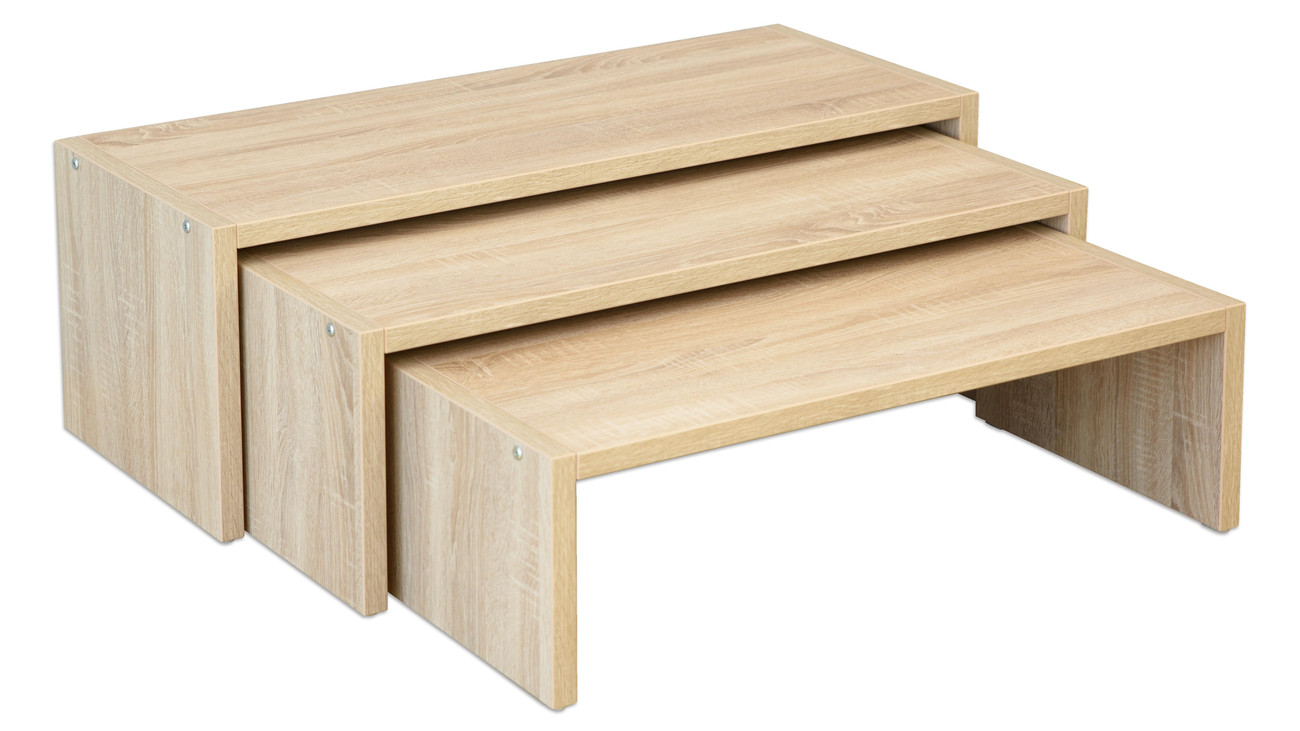 Stapelbänke 3er-Set, Eichedekor, Rechteck