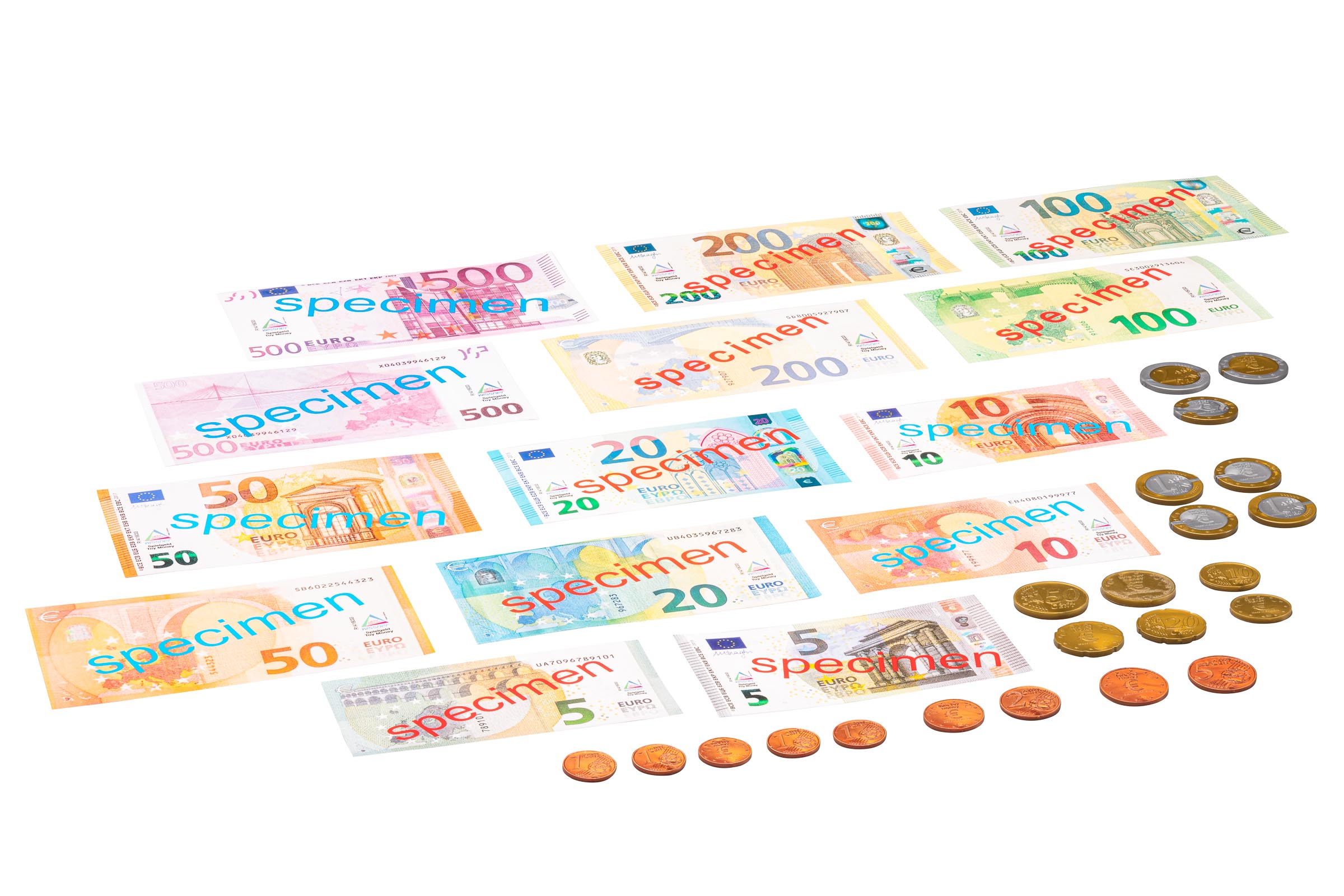 EURO-Spielgeldsatz, 22 Münzen und 22 Scheine im Polybeutel, Rechengeld