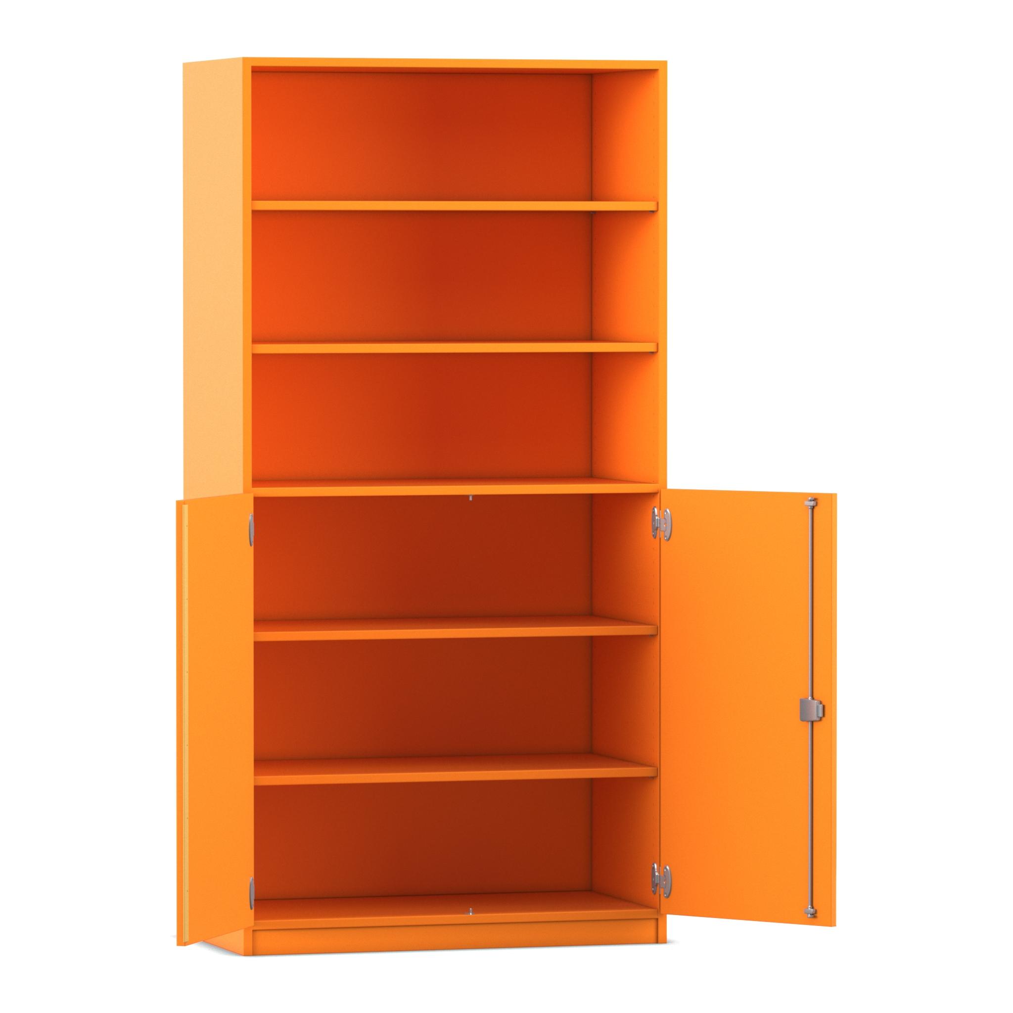 Flexeo® Halbtürenschrank mit 6 Fächern und 2 Halbtüren, Farbe Orange, Schloß, 50cm tief