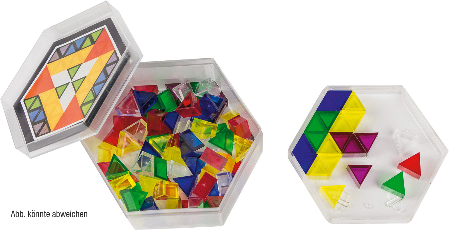 Prismo transparent in Geschenkdose, 100 Dreiecke inkl. Rahmen und Vorlagen