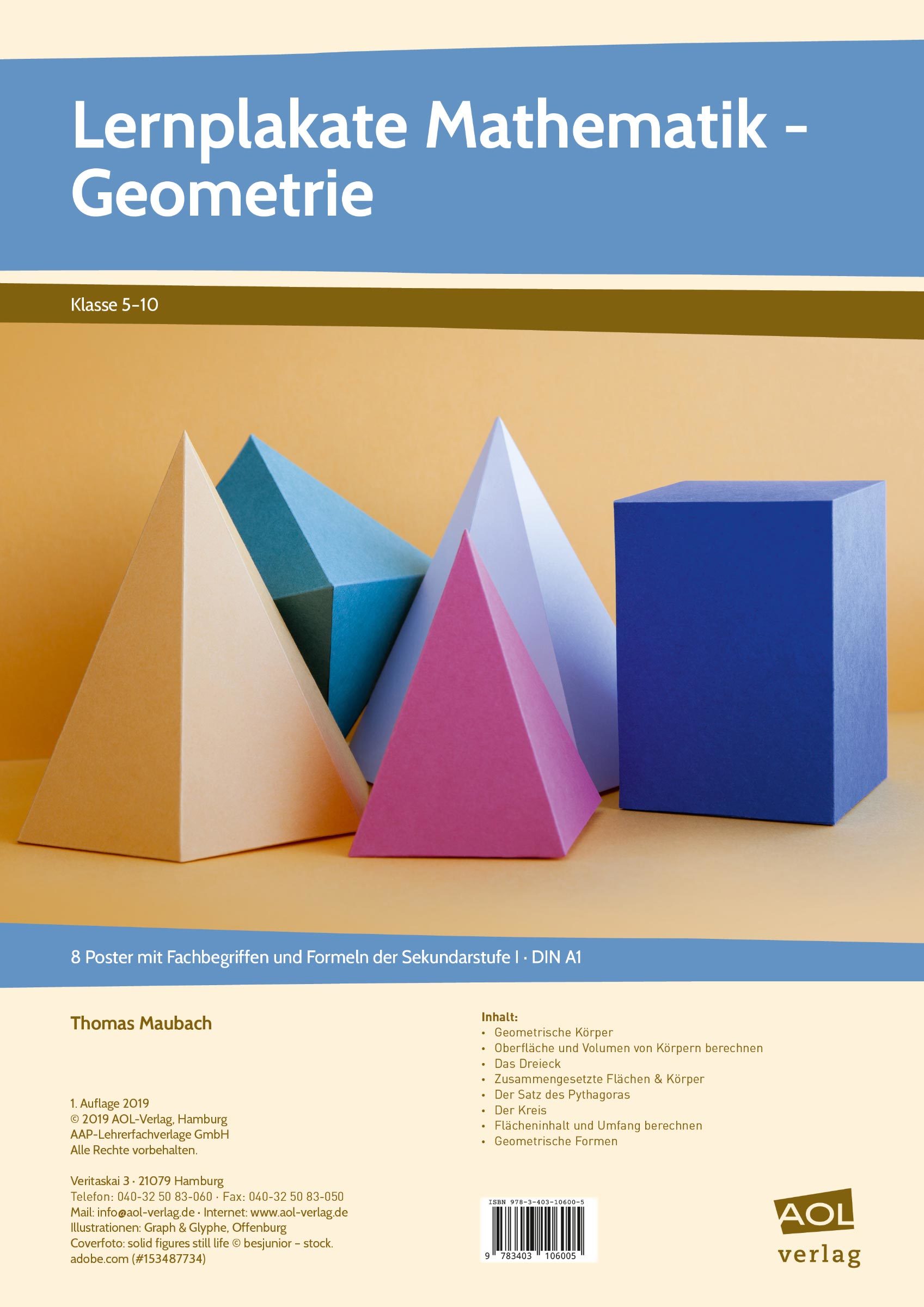 Lernplakate Mathematik - Geometrie, Poster, 5. bis 10. Klasse