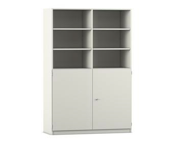 Flexeo Hochschrank weiß 10 Fächer, 2 Halbtüren, HxBxT: 190x126,4x50 cm, Bogengriff mit Schloss