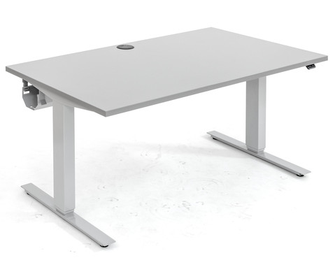 Flexeo Schreibtisch 140 x 80 cm, Dekor grau, elektrisch höhenverstellbar 63 bis 129 cm