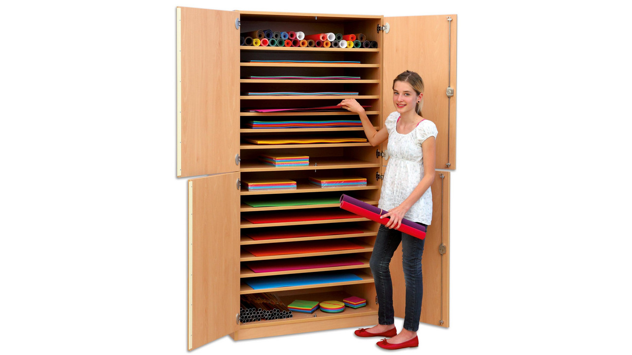 Flexeo® Bastelschrank Jana, Buche hell, 16 Fächer, HxBxT: 190x94,4x60 cm, Dreholive