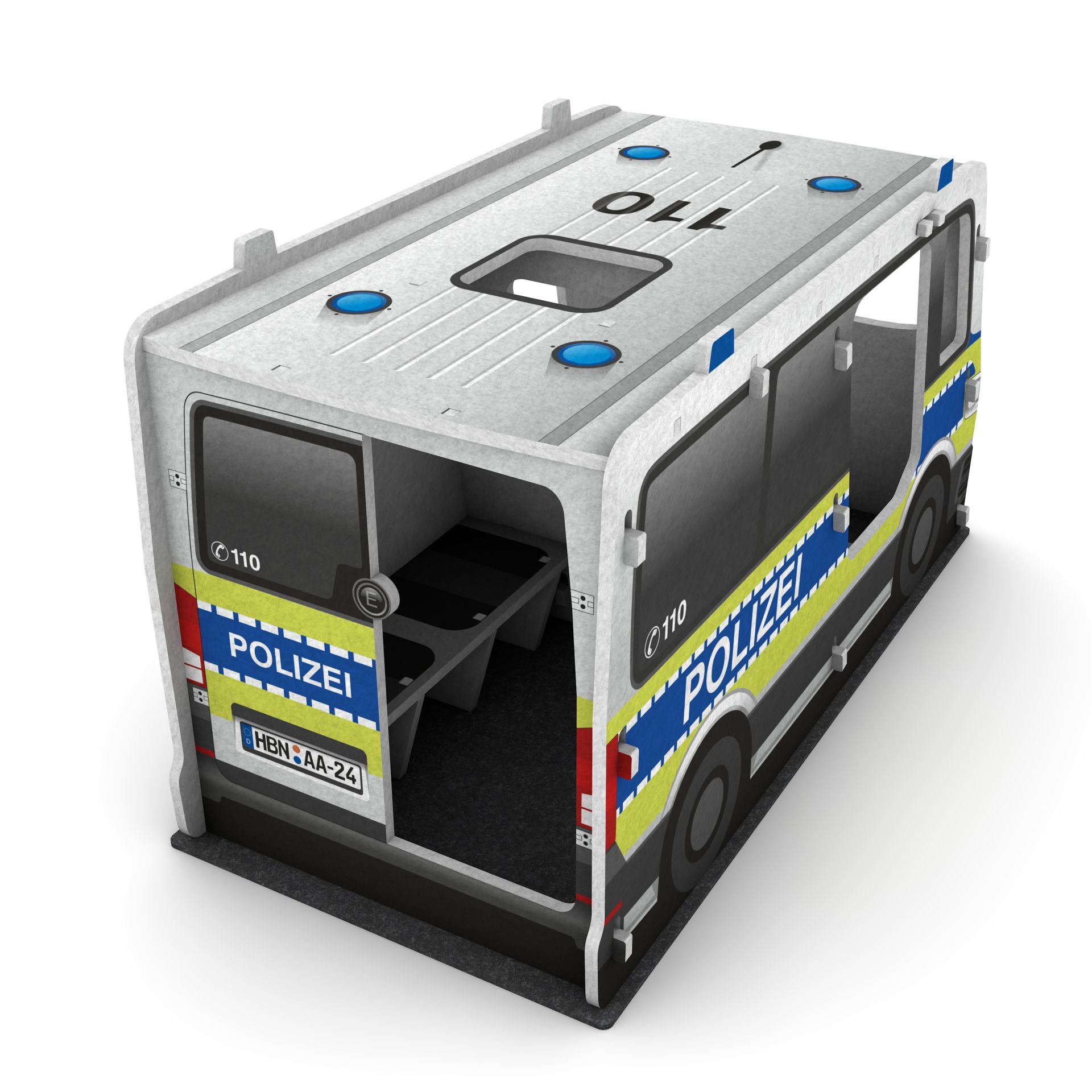 Schallschutz Spielhaus Polizeiauto, B1-zertifiziert, 100 x 110 x 205 cm