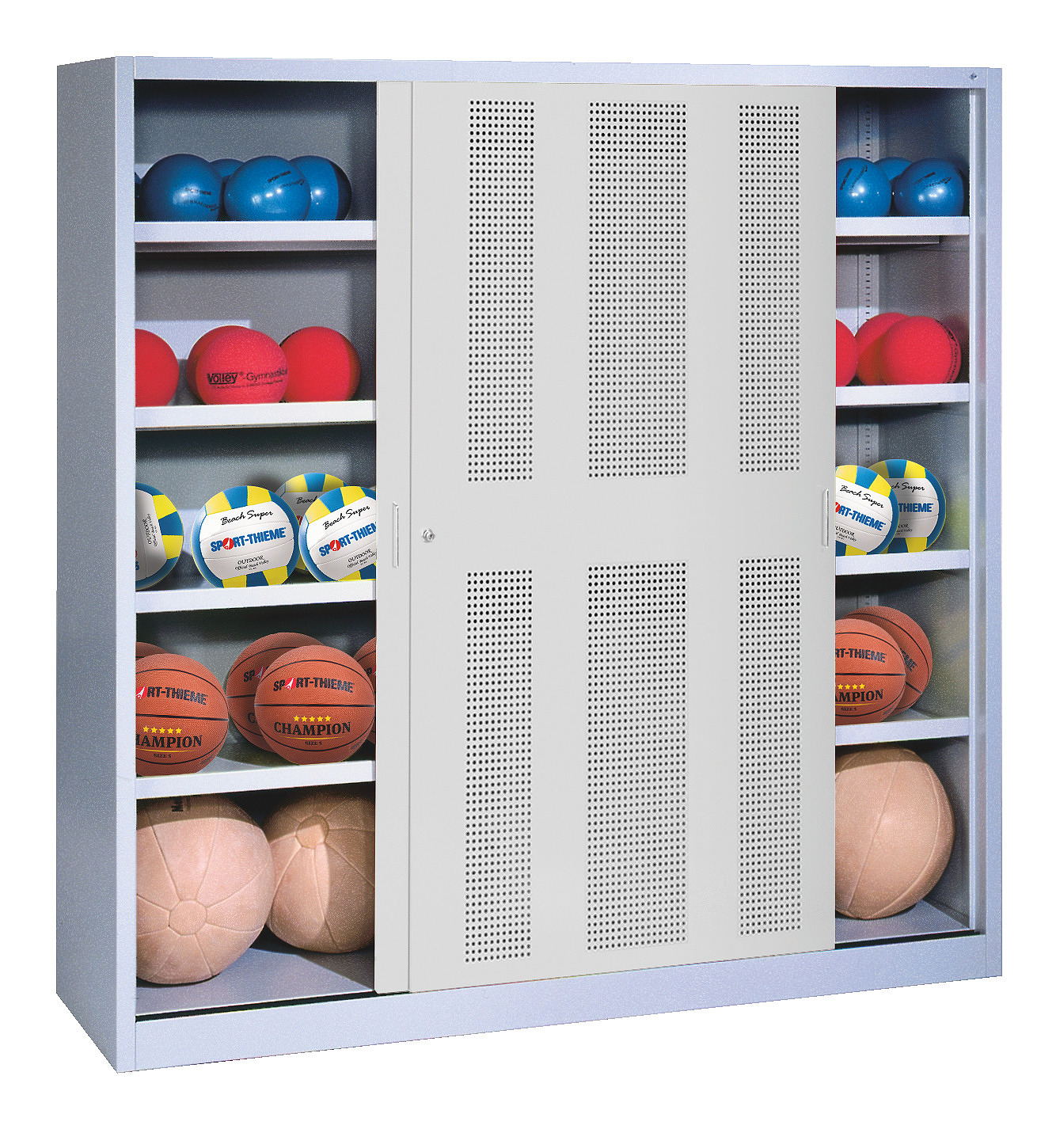 C+P Lochblech Ballschrank HxBxT: 195x160x40 cm, mit Schiebetüren lichtgrau