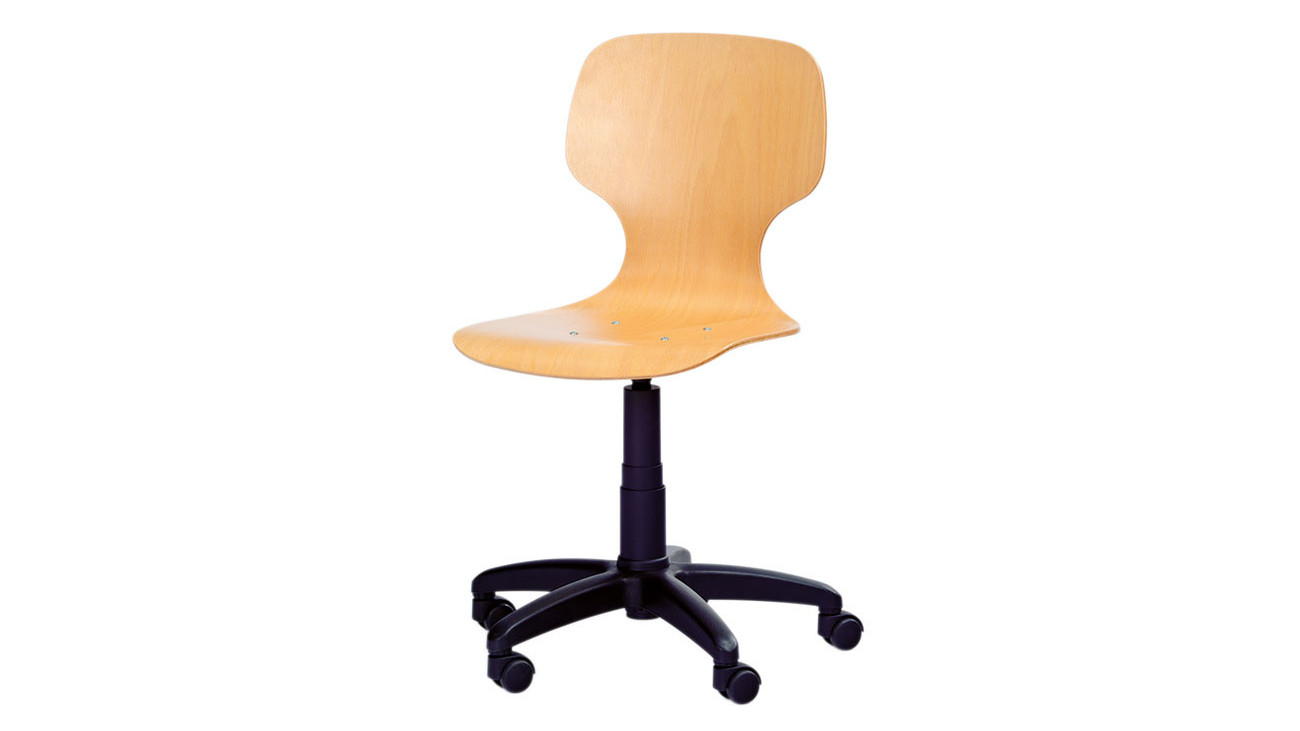 Drehstuhl mit Gaslift, Sitzschale Buche natur 35cm, höhenverstellbar von 41-54 cm, Rollen