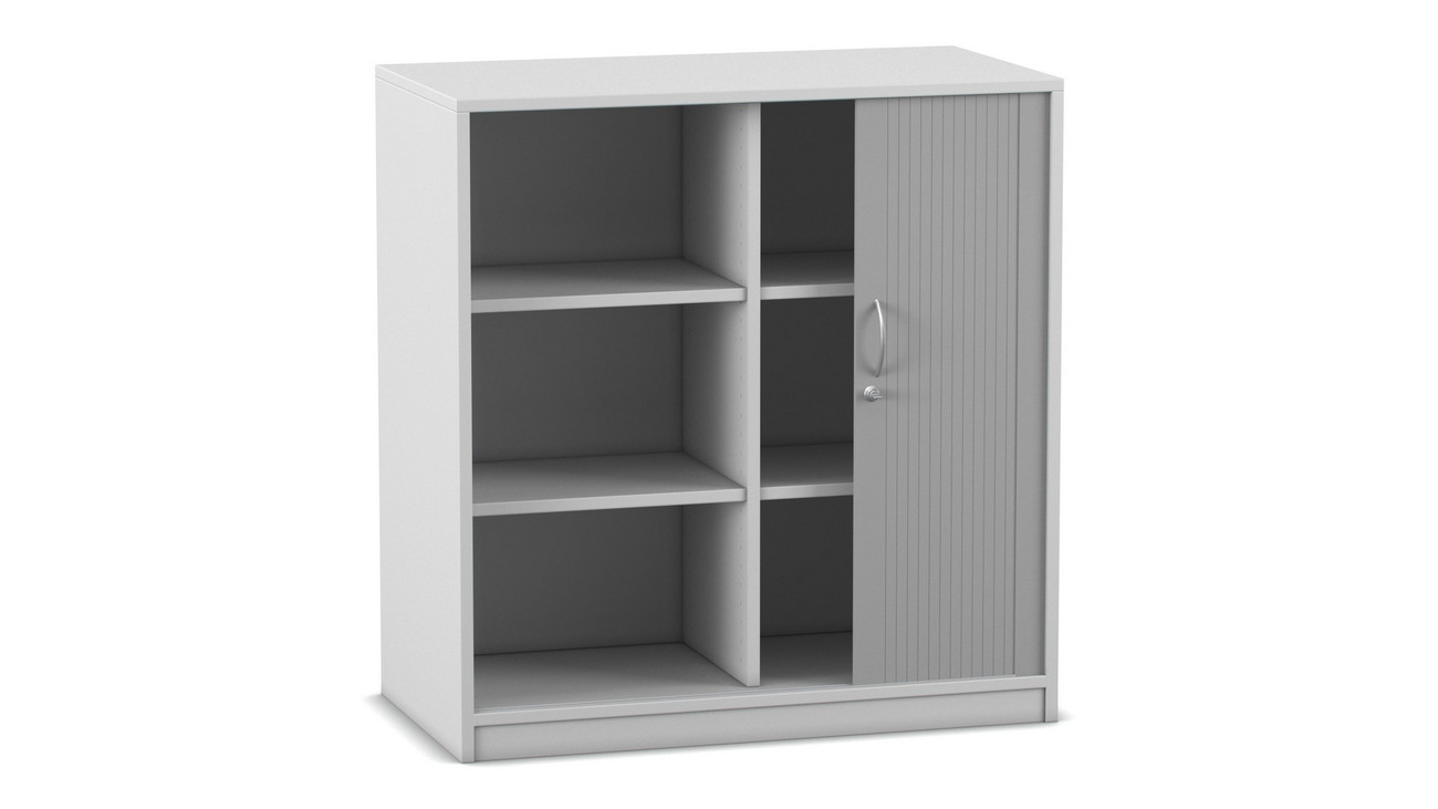 Flexeo Rollladenschrank mit Sockel, Dekor grau, 4 Fachböden HxBxT: 99,1 x 94,4 x 48 cm