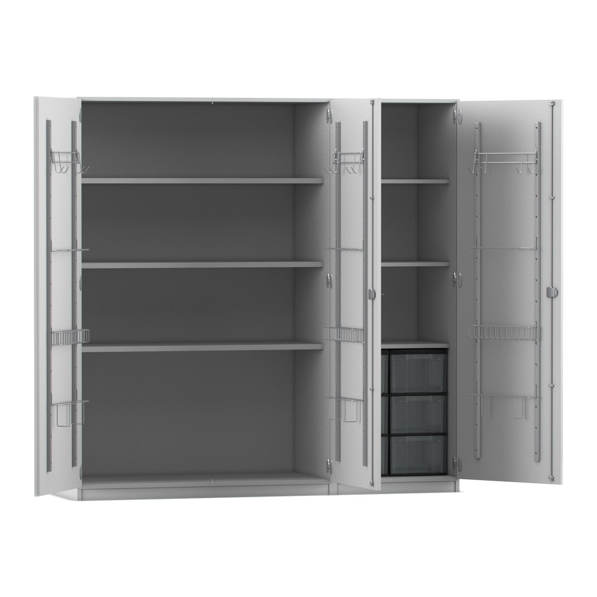 Flexeo Musikschrank grau, HxBxT: 190 x 190,5 x 60 cm, 6 große Boxen transparent, Bogengriff mit Schloss