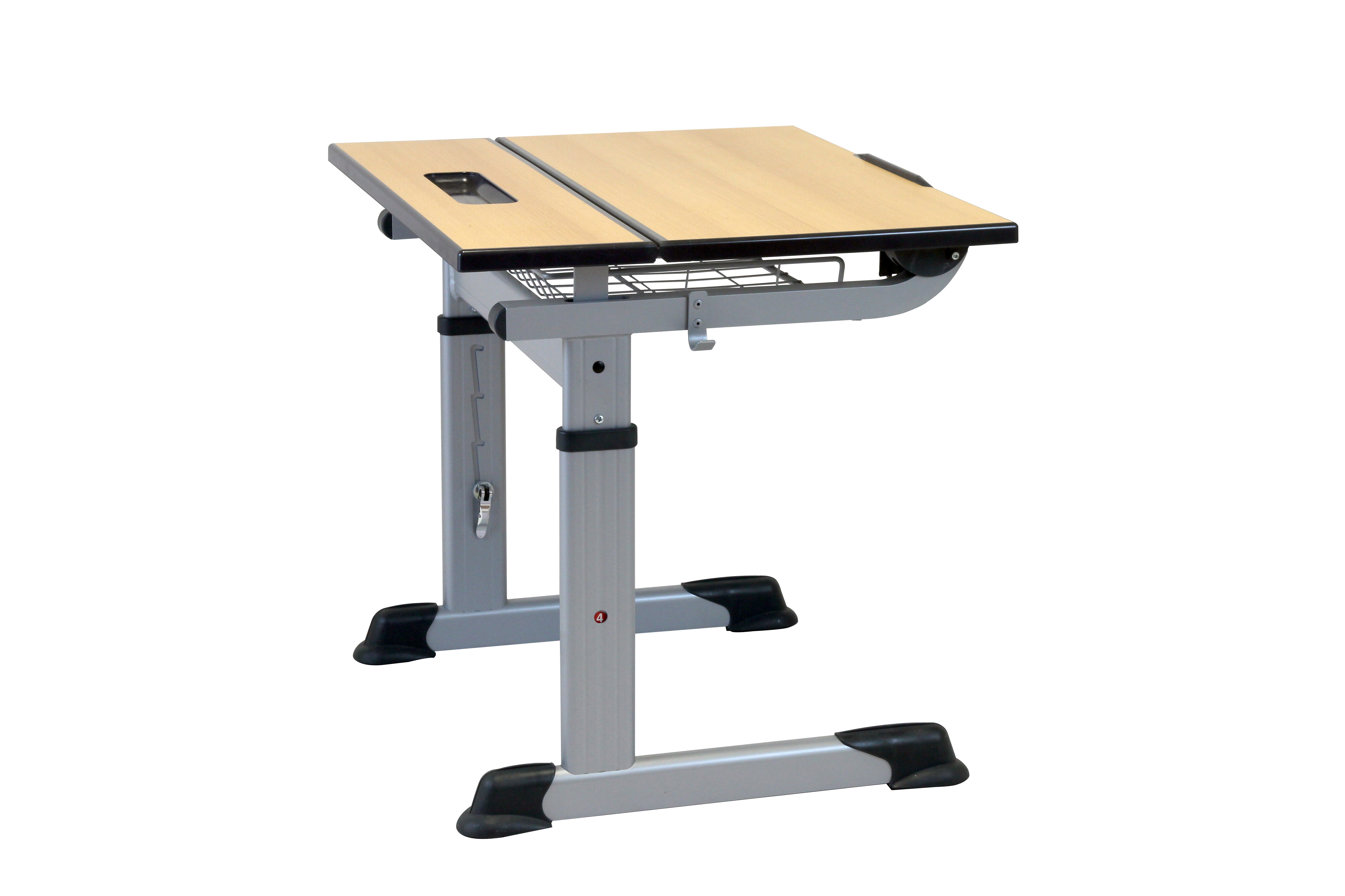 Aluflex Einer-Schülertisch, höhenverstellbar 64-82 cm, Stahlfarbe weißaluminium, mit Drahtkorbablage, Kunststoffgleiter, 9-18+ Jahre