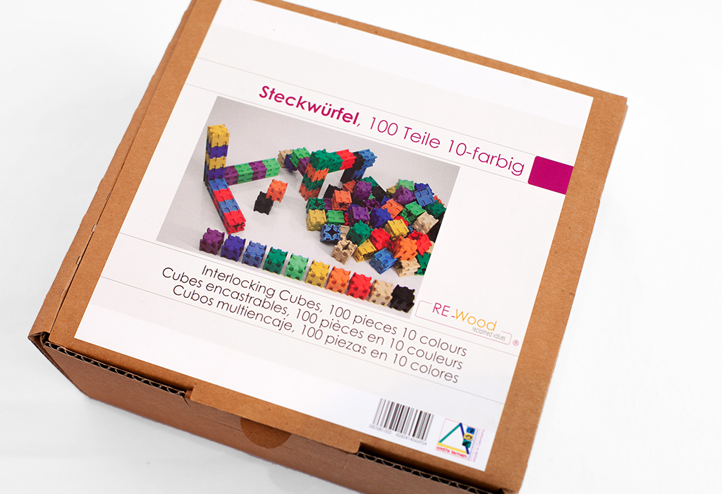 100 Steckwürfel 2 x 2 x 2 cm, aus RE-Wood® in 10 Farben