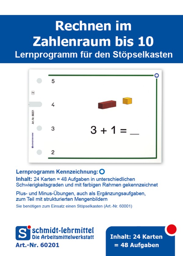 Stöpselkarten Rechnen +, - bis 10
