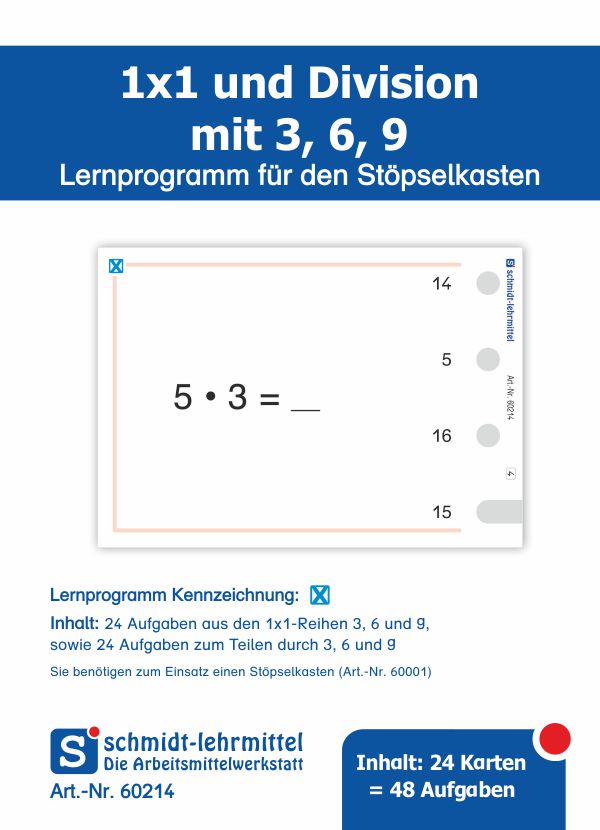 Stöpselkarten '1 x 1 und Division mit 3, 6, 9'