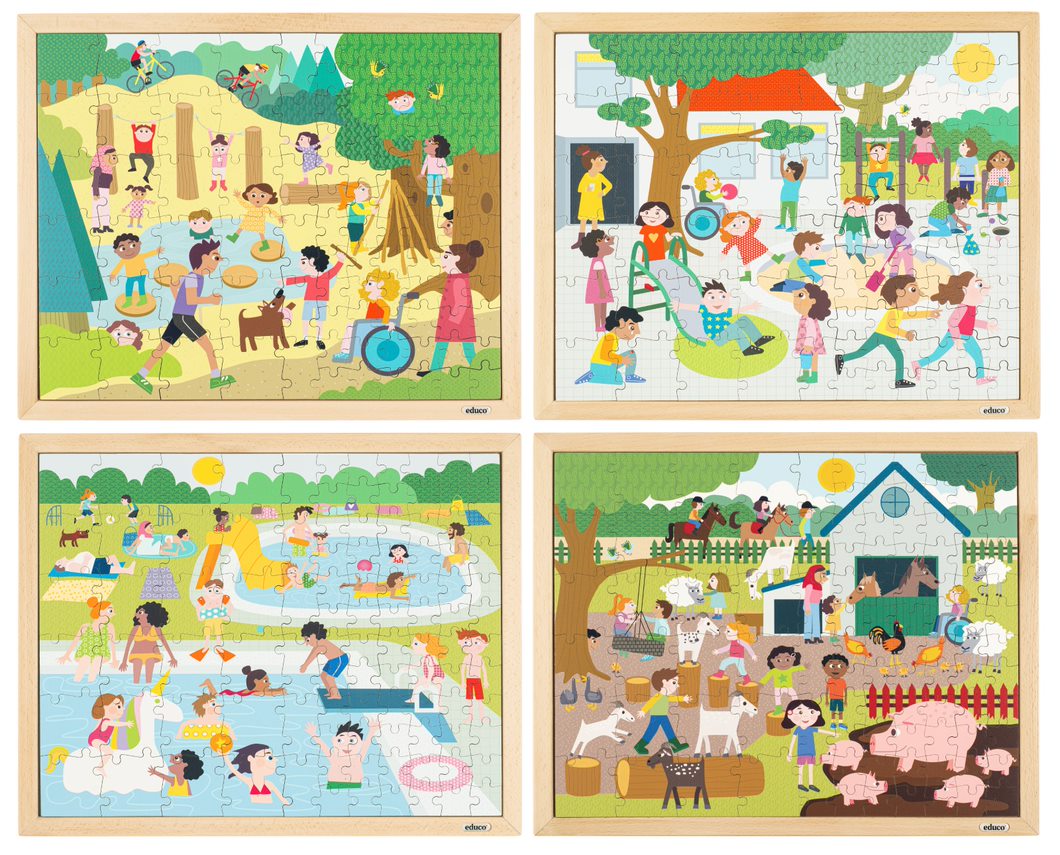 Kooperations-Puzzles - Set mit 4 Puzzles für das Puzzeln zu zweit, 3-6 Jahre