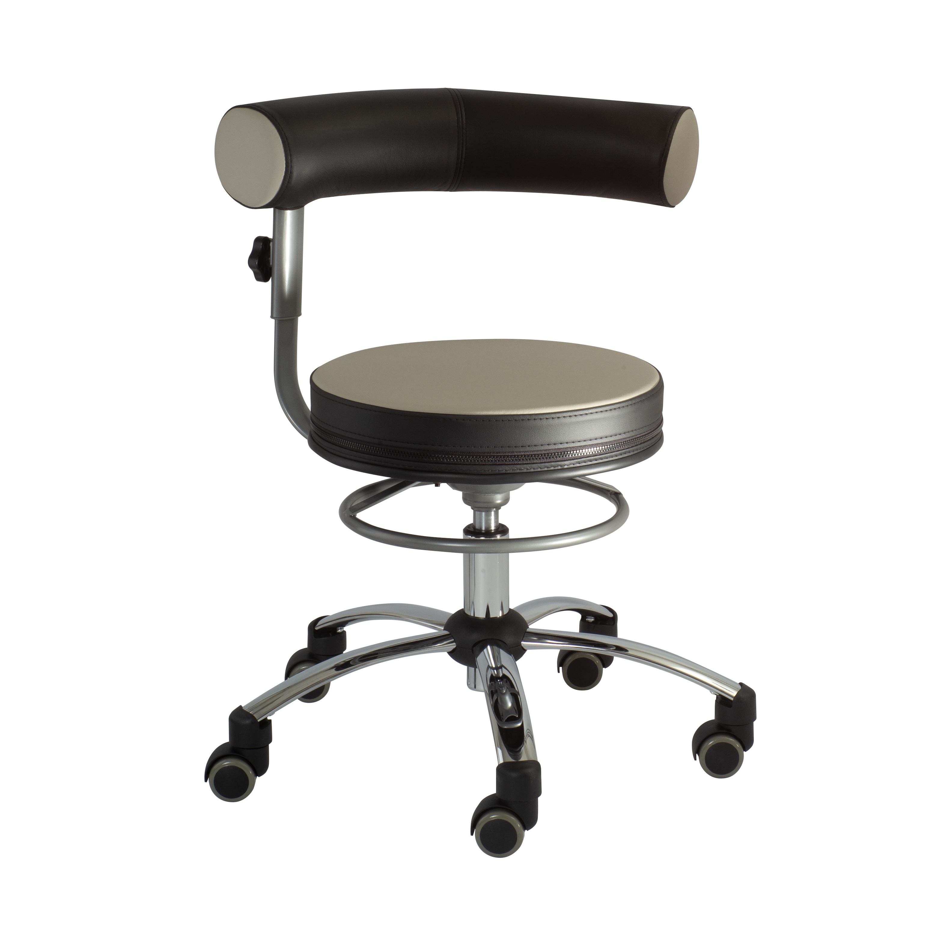 Sanus®-Gesundheitsstuhl 50-63 cm mit höhenverstellbarer Lehne, Kunstleder beige/schwarz, SLN-Rollen leicht gebremst