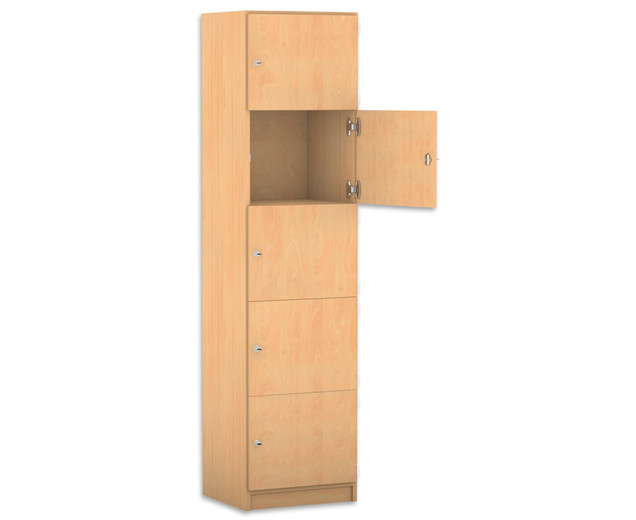 Flexeo Schließfachschrank 5 geschlossene Fächer, Buche hell, Türanschlag links, HxBxT 190 x 48,1 x 40 cm