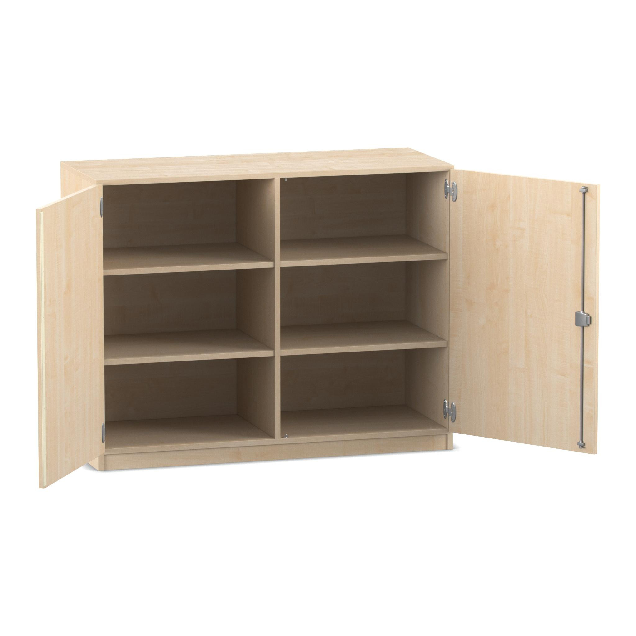 Flexeo Unterschrank Ahorn honig, Sockel, 6 Fächer, 99,1 x 126,4 x 50 cm, Bogengriff mit Schloss
