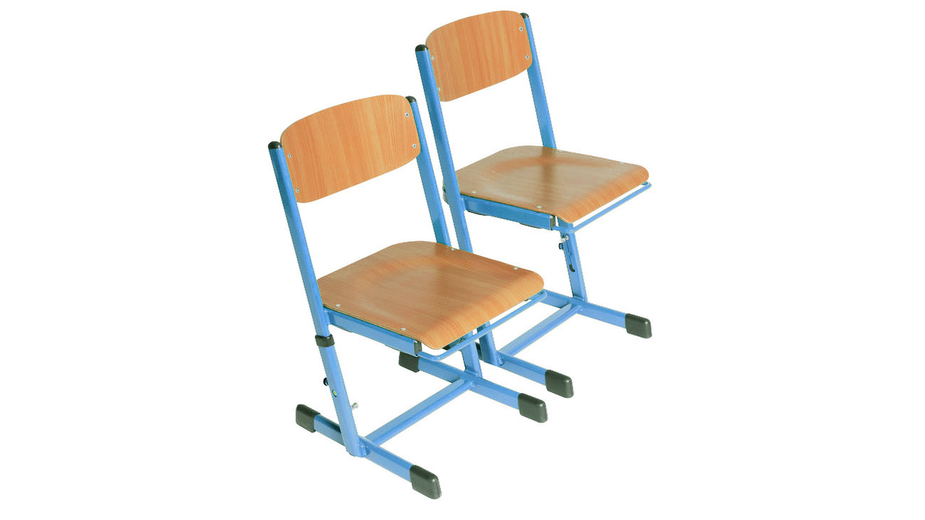 Ecoflex Schülerstuhl höhenverstellbar 34-42 cm, Stahlfarbe blau. Filzgleiter
