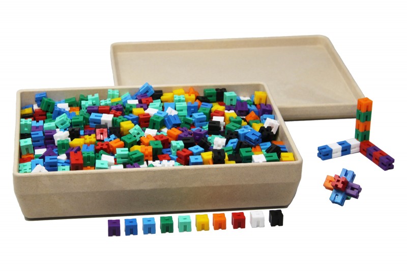 1000 Steckgewichtswürfel in 10 Farben, allseitig steckbar, in RE-Wood® Box