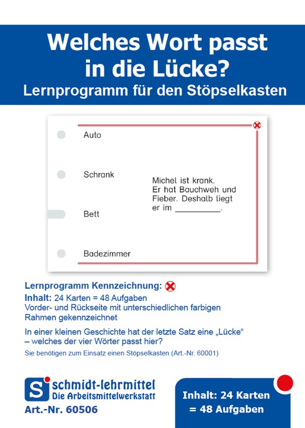 Stöpselkarten 'Welches Wort passt in die Lücke?'