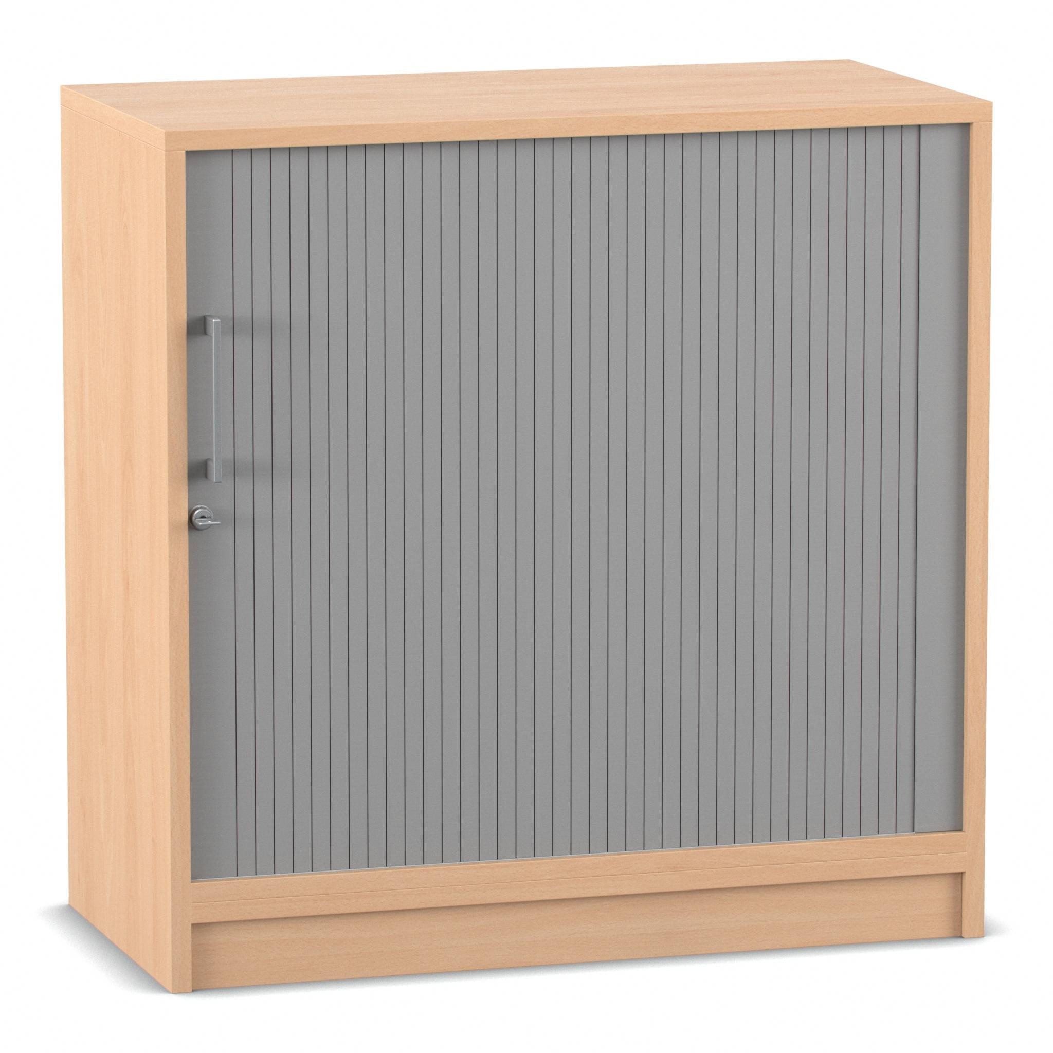 Flexeo Rollladenschrank mit Sockel, Buche hell, 2 Fächer, HxBxT: 80,1 x 80 x 40 cm, Bogengriff mit Schloss
