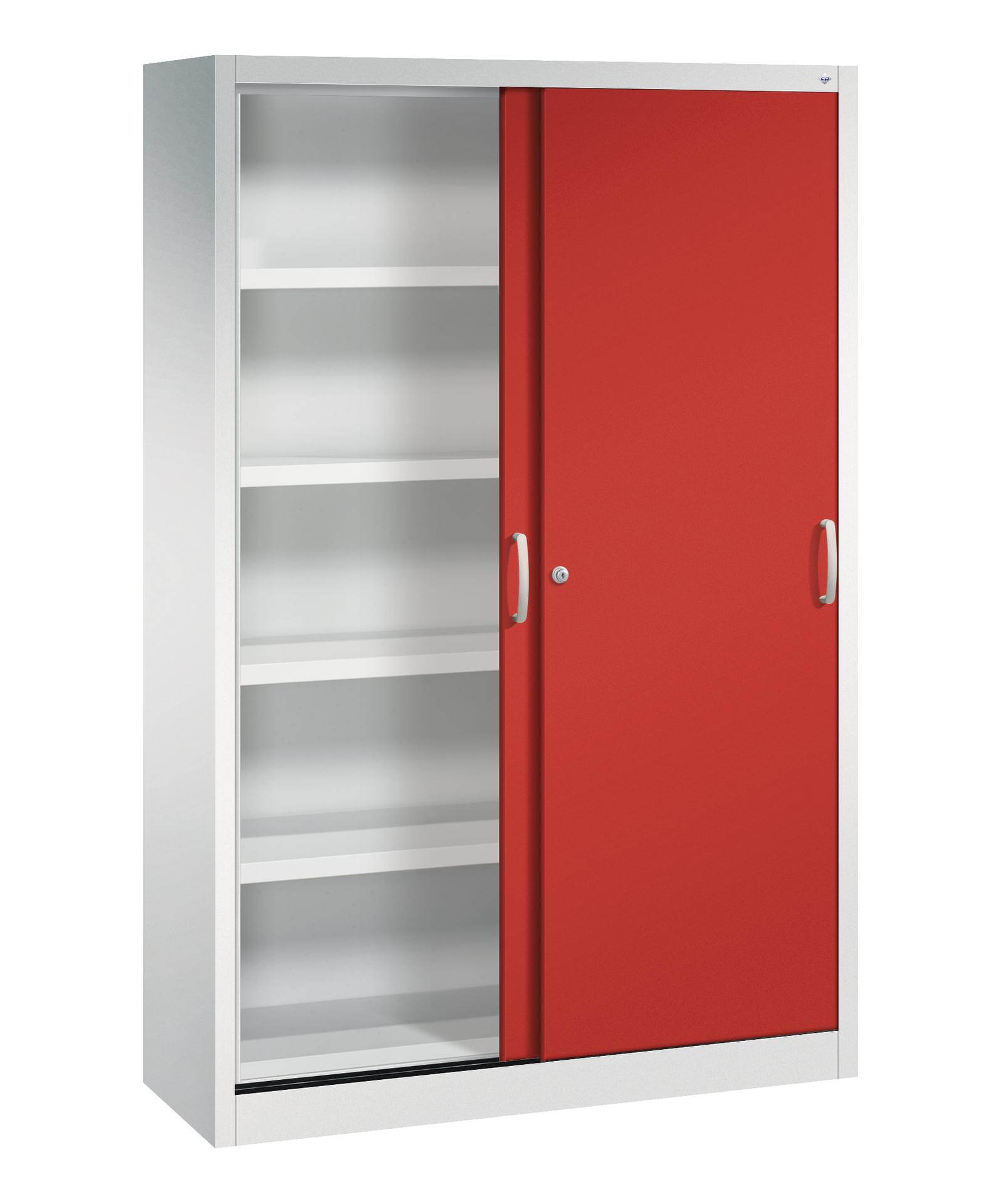 C+P Sportgeräteschrank, 1950x1200x400mm, Korpus RAL 7035 Lichtgrau, Front RAL 3020 Verkehrsrot