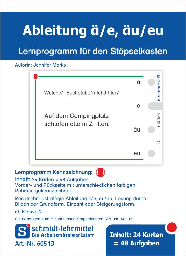Stöpselkarten 'Ableitung ä/e, äu/eu'