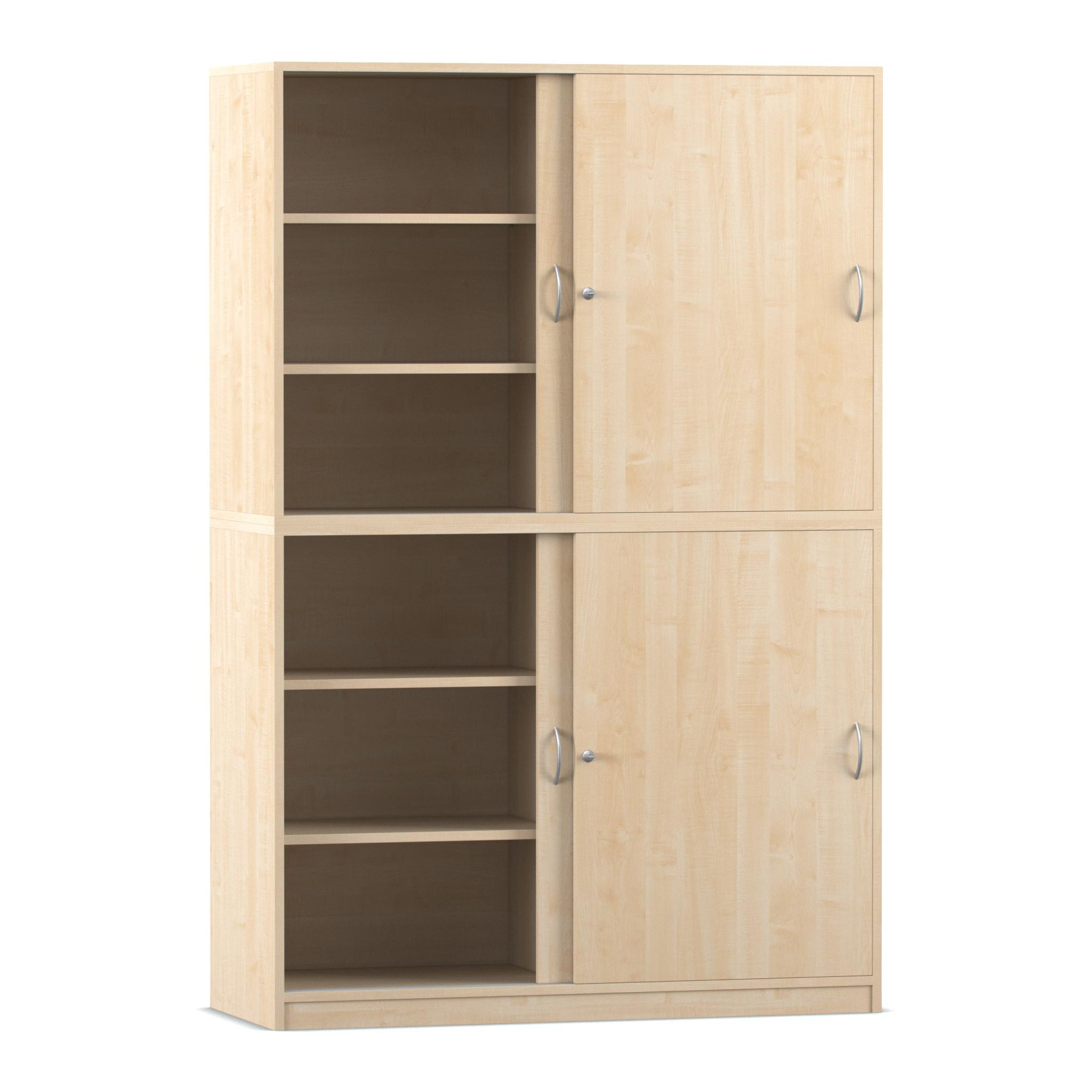 Flexeo® Schiebetürenschrank, Ahorn honig, 12 Fächer, Mittelwand, 4 Türen, HxBxT: 190x126,4x48 cm