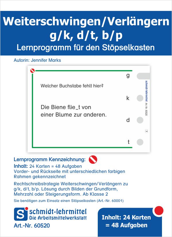 Stöpselkarten 'Weiterschwingen/Verlängern g/k, d/t, b/p'