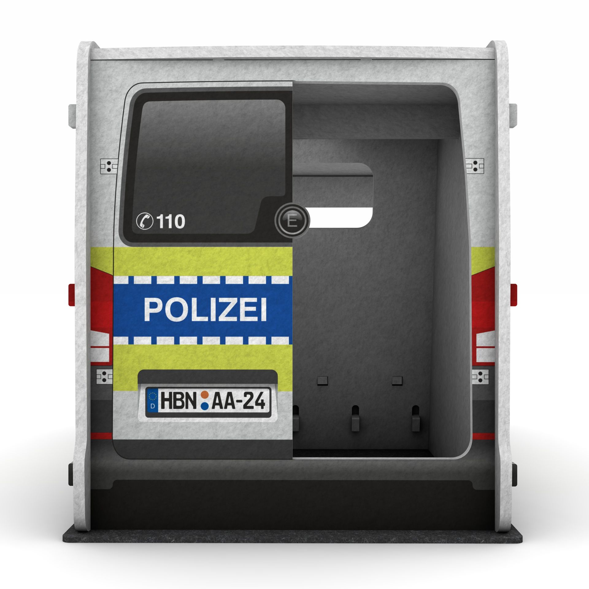 Schallschutz Spielhaus Polizeiauto, B1-zertifiziert, 100 x 110 x 205 cm