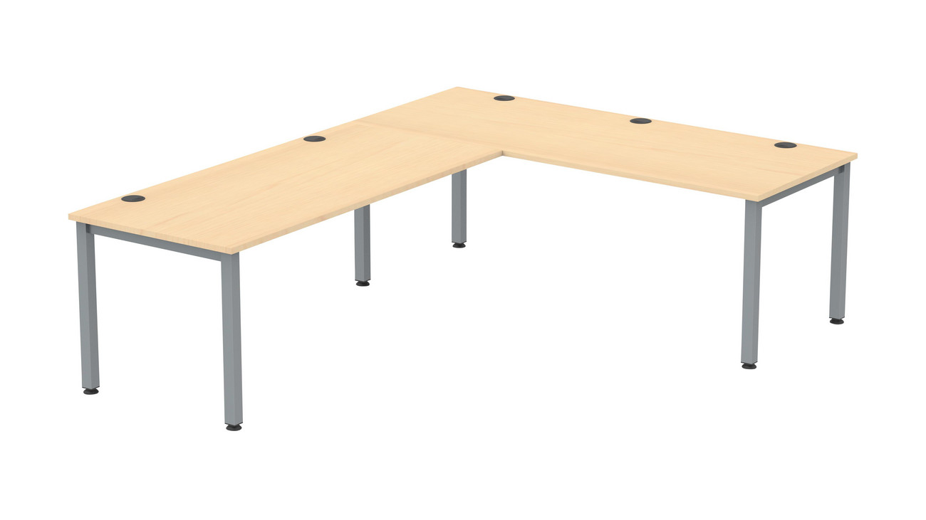 Flexeo® Schreibtisch, Buche hell, Breite 200 cm mit Anbau 113x80 cm