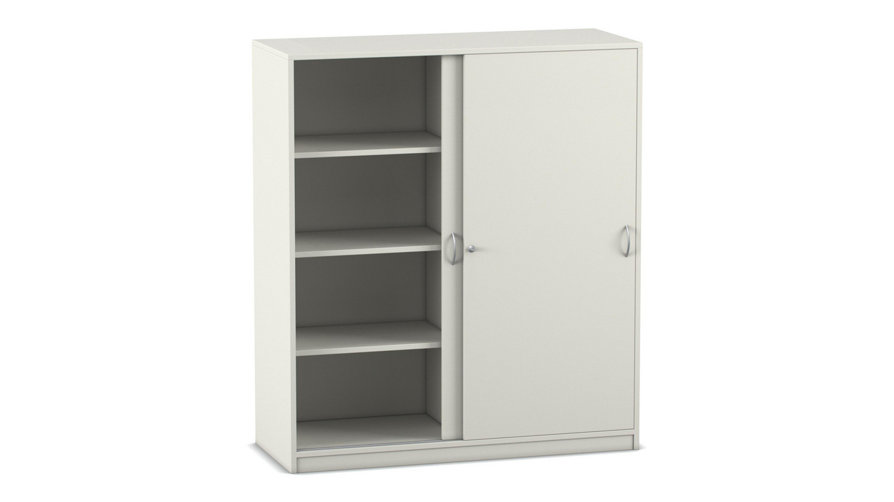 Flexeo Schiebetürenschrank weiß, 1 Mittelwand, 2x4 Fächer, BxHxT 126,4 x 143,9 x 38cm mit Sockel