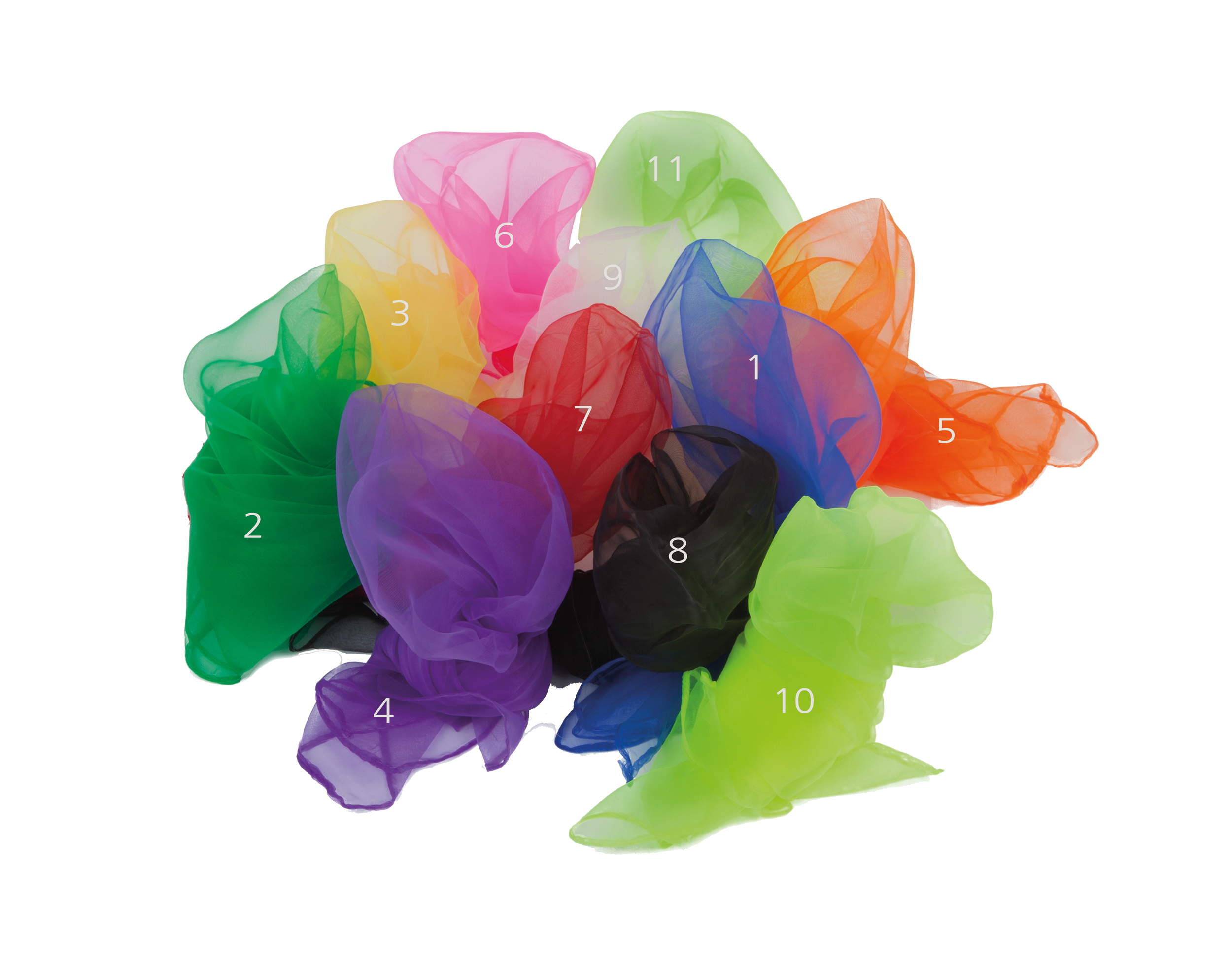 Jongliertücher neongrün, chiffon, 68 x 68 cm, 12er-Pack