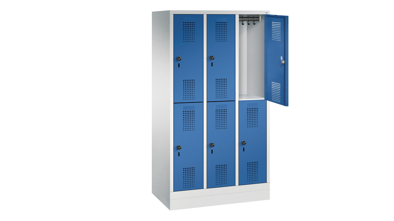Schließfachschrank mit kleinen Türen, Höhe 160 cm, 6 Fächer, enzianblau RAL 5010