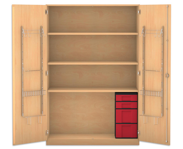 Flexeo Musikschrank, Buche hell, 4 Boxen rot, HxBxT: 190 x 126,4 x 60 cm, Bogengriff mit Schloss
