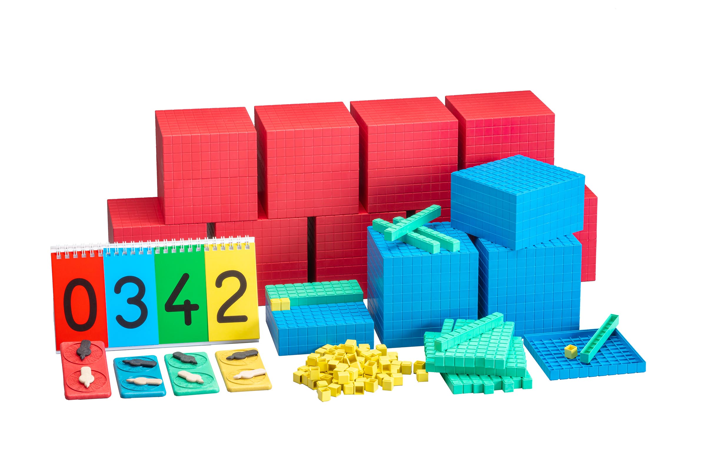 Dezimalmaterial 194 Teile aus RE-Plastic°, Klassensatz mit 9 Tausenderwürfel