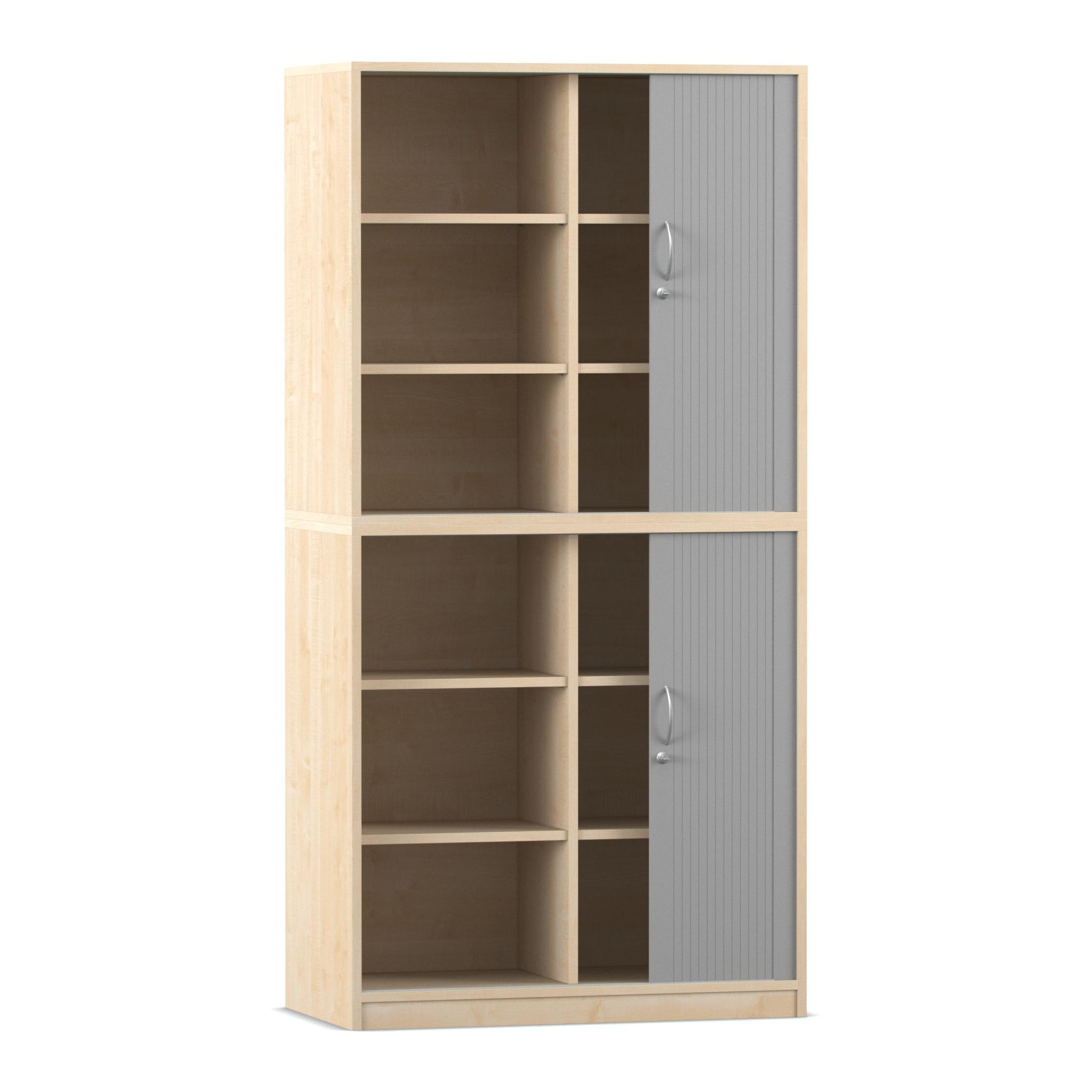 Flexeo® Rollladenschrank, Ahorn honig, HxBxT: 190 x 94,4 x 48 cm, 12 Fächer, Mittelwand