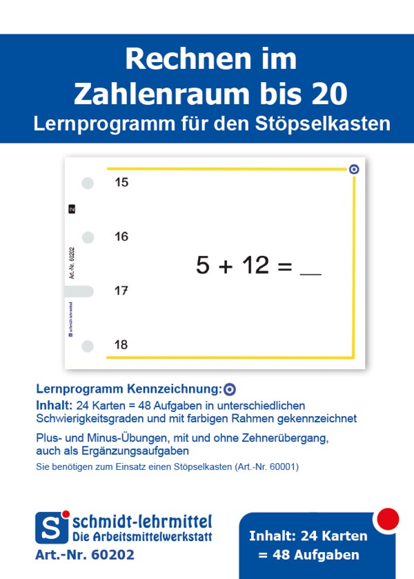 Stöpselkarten Rechnen +, - bis 20
