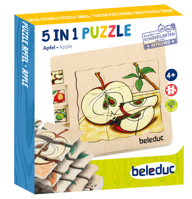 Lagenpuzzle Apfel, Holzpuzzle mit 5 Lagen, 4-7 Jahre