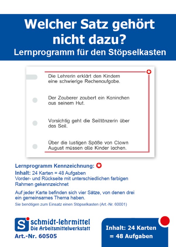Stöpselkarten 'Welcher Satz gehört nicht dazu?'